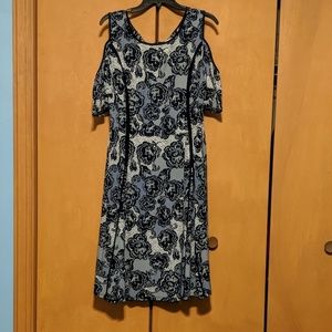 Navy floral cold shoulder dress